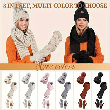 Winter Set with Comfortable Knit Fabric and Touchscreen Gloves - Image 2