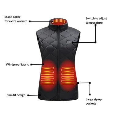 Women Heated Vest USB Rechargeable Electric Slim Fit Quilted High Stand Collar - Image 4