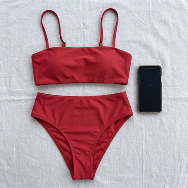 Women's Bikini Set Flattering High-Waist Solid Strappy - scale