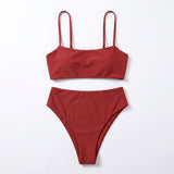 Women's Bikini Set Flattering High-Waist Solid Strappy - studio