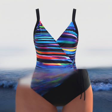 Women's One Piece Swimsuit V-Neck With Ruched Side And Tie - hero