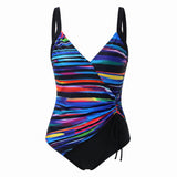 Women's One Piece Swimsuit V-Neck With Ruched Side And Tie - studio