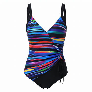 Women's One Piece Swimsuit V-Neck With Ruched Side And Tie - studio