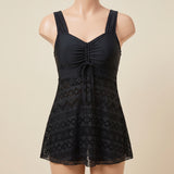 Women's Tankini Swimsuit Two-Piece With Swim Shorts And Patterned Overlay - hero