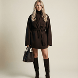 Women's Belted Longline Statement Coat in Brown