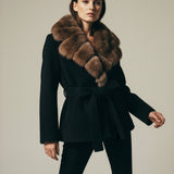 Women's Black Plush Faux Fur Belted Statement Coat