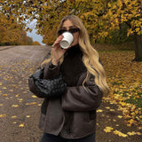 Women's Brown Faux Leather Biker Jacket