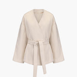 Women's Elegant Tie Waist Beige Tailored Coat