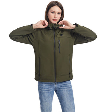Women's Heated Jacket Electric Softshell Full Zip Hooded Outerwear With Adjustable Drawcord And Front Waist Heating Zones - Image 6