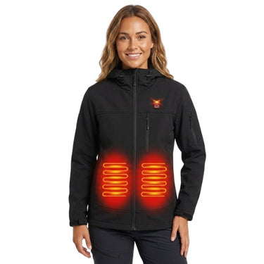 Women's Heated Jacket Electric Softshell Full Zip Hooded Outerwear With Adjustable Drawcord And Front Waist Heating Zones - Image 2