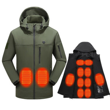 Women's Heated Jacket Electric Softshell Full Zip Hooded Outerwear With Adjustable Drawcord And Front Waist Heating Zones - Image 5