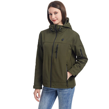 Women's Heated Jacket Electric Softshell Full Zip Hooded Outerwear With Adjustable Drawcord And Front Waist Heating Zones - Image 7