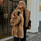 Women's Luxe Brown Faux Fur Oversized Coat