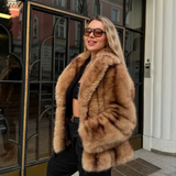 Women's Luxe Brown Faux Fur Oversized Coat