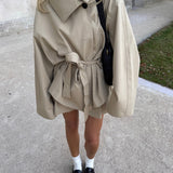 Women's Oversized Belted Short Beige Trench Coat