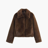 Women's Plush Brown Faux Fur Statement Jacket