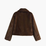 Women's Plush Brown Faux Fur Statement Jacket