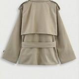Women's Short Belted Khaki Trench Coat