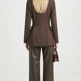 Women's Side Lace Up Tailored Brown Blazer
