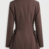 Women's Side Lace Up Tailored Brown Blazer