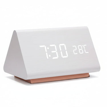 Wooden Digital Clock Triangular Design With Temperature And Humidity Display - Image 7