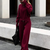 Zip-Up Knit Jacket and Wide-Leg Trousers Two-Piece Set