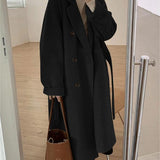 Classic Double-Breasted Long Coat with Lapel Collar and Belt 5