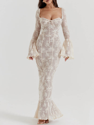 Elegant Lace Maxi Dress with Corset Bodice