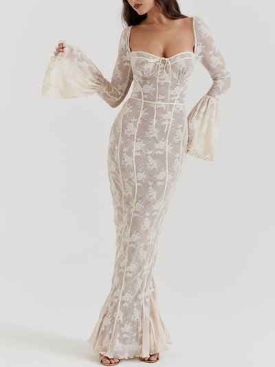 Elegant Lace Maxi Dress with Corset Bodice