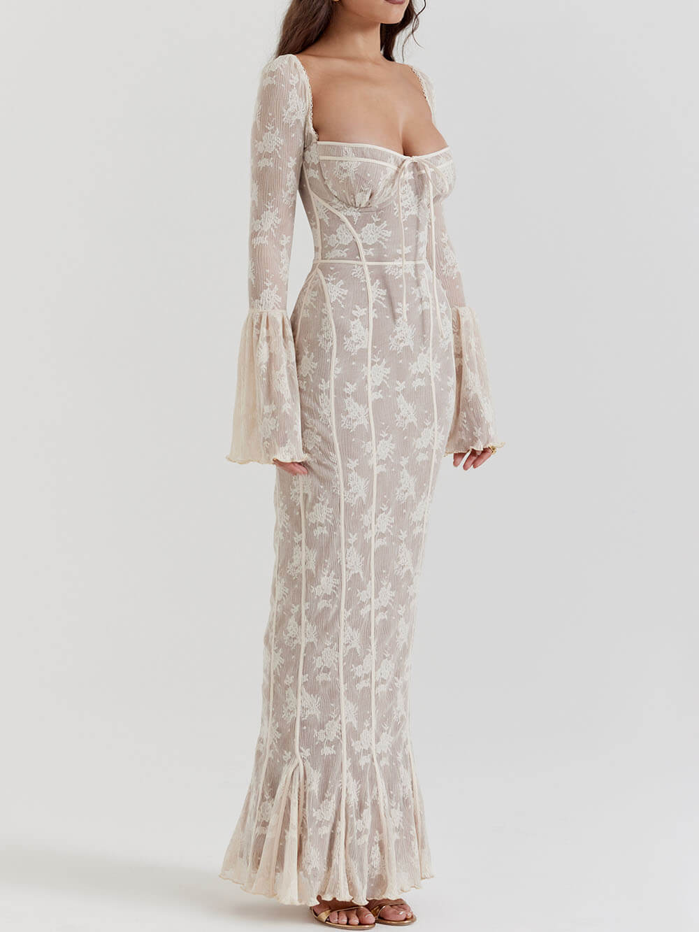 Elegant Lace Maxi Dress with Corset Bodice