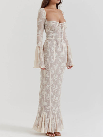 Elegant Lace Maxi Dress with Corset Bodice