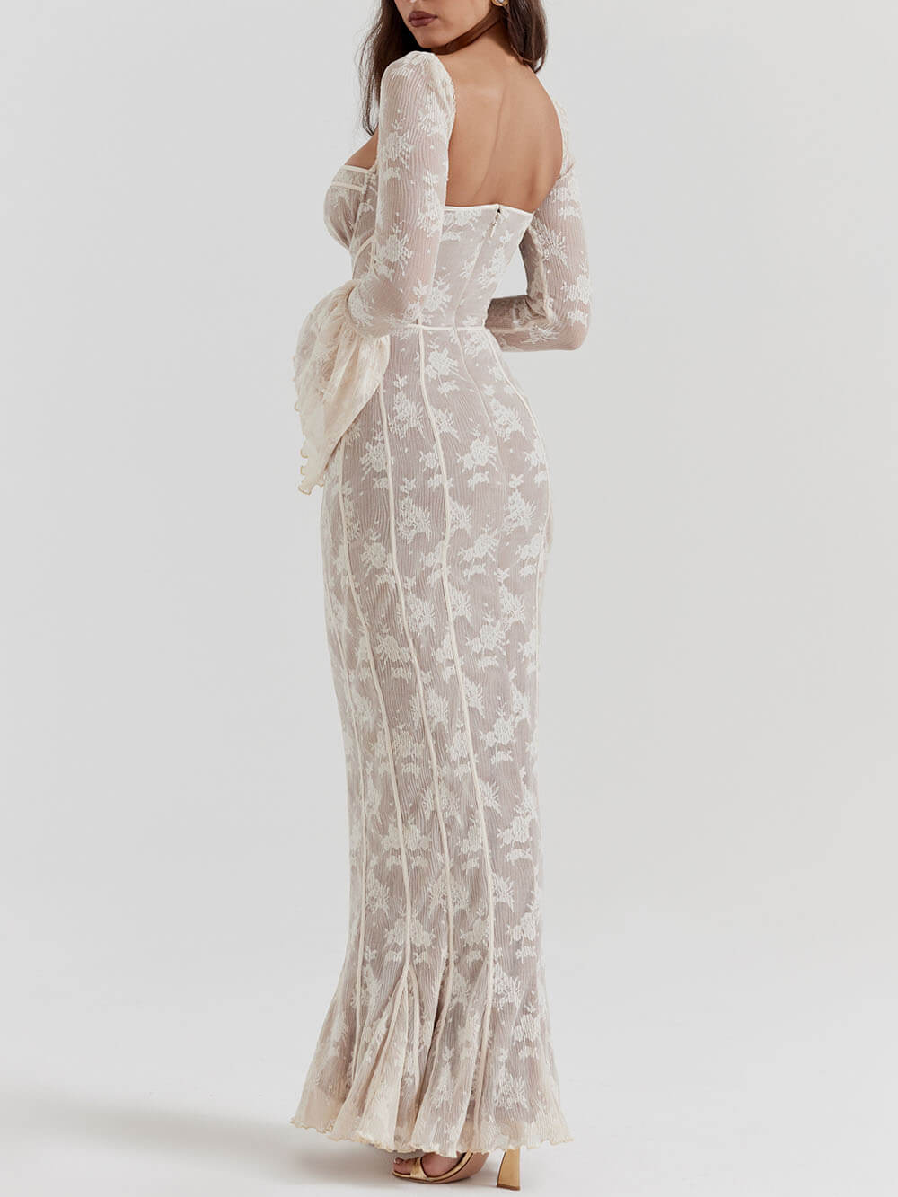 Elegant Lace Maxi Dress with Corset Bodice