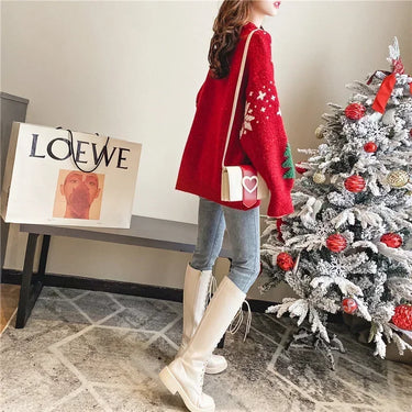 2024 Autumn/Winter New Korean Thickened Color blocked Christmas Sweater Women Hoodie Snowflake Loose Round Neck Lazy Style Tops 4
