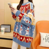 2025 Autumn Winter New Loose Oversized Sweater Women Christmas Snowflake Knitted Longline Thickened Pullover 3
