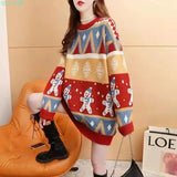 2025 Autumn Winter New Loose Oversized Sweater Women Christmas Snowflake Knitted Longline Thickened Pullover 5