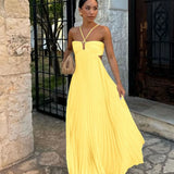 2025 New Women's Fashionable and Elegant Summer Camisole Beach Vacation Long Dress Elegant Backless Pleated Long Dress 6
