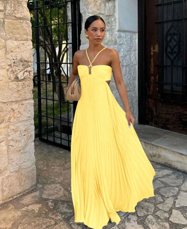 2025 New Women's Fashionable and Elegant Summer Camisole Beach Vacation Long Dress Elegant Backless Pleated Long Dress 6