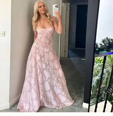 2025 Summer French Style Female Pink Wedding Dress See Through Sexy Strapless Women's Dobby Lace Dress Lady Mesh Party Dresses 0
