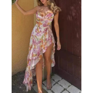 2025 sexy hot girl floral new suspender hanging neck, low cut irregular design sense, imperial style dress 3