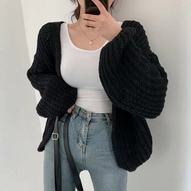 Oversized Sleeve Knit Cardigan — Black