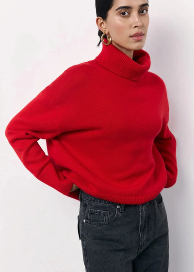 Oversized Red Turtleneck Knit Sweater