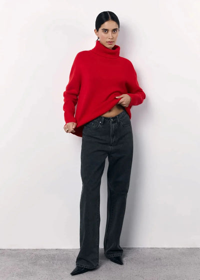 Oversized Red Turtleneck Knit Sweater
