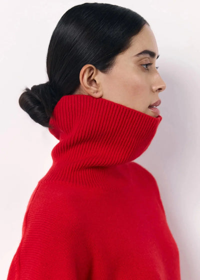 Oversized Red Turtleneck Knit Sweater