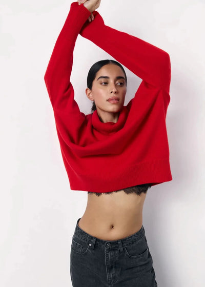 Oversized Red Turtleneck Knit Sweater