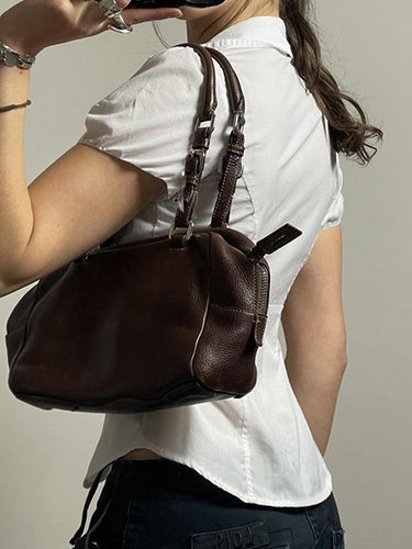 White Vintage Slim Waist V Neck Short Sleeve Shirt 5