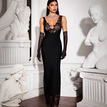 Apprabant Sexy Lace Spagheti Strap Splicing Dresses Sleeveless Perspective Deep V Neck Socialite Slim Fit Hip Hugging Dress 2