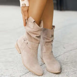 Apricot Suede Ankle Boots for Women – Western Cowboy Style with Side Zip, Sizes 34-43 1