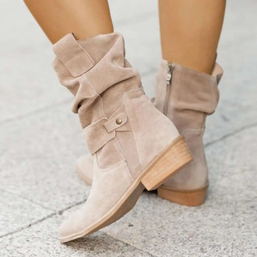 Apricot Suede Ankle Boots for Women – Western Cowboy Style with Side Zip, Sizes 34-43 9