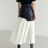 Asymmetric Patchwork Faux Leather Chiffon Pleated Maxi Skirt 2