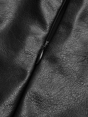 Asymmetric Patchwork Faux Leather Chiffon Pleated Maxi Skirt 8